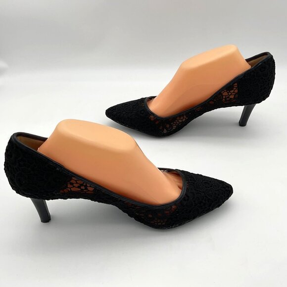 Andrew Geller Black Floral Lace Point Toe 3 Inch Heels Size 11M - Picture 3 of 9